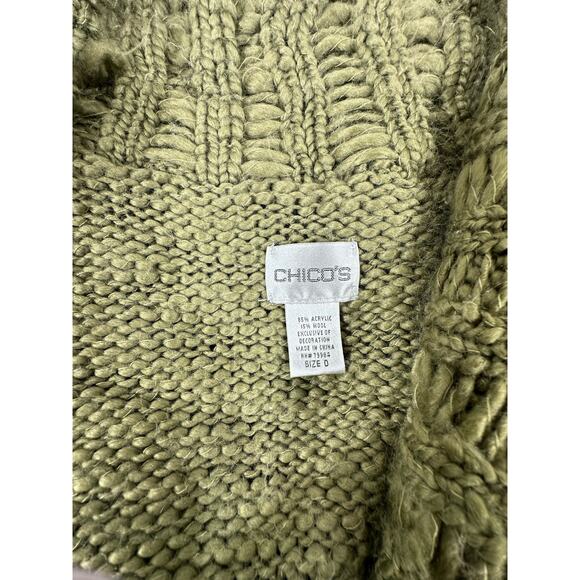 Chicos Cardigan Sweater Green Chunky Collar Lace Wool Blend Size 0 Small - Picture 5 of 8